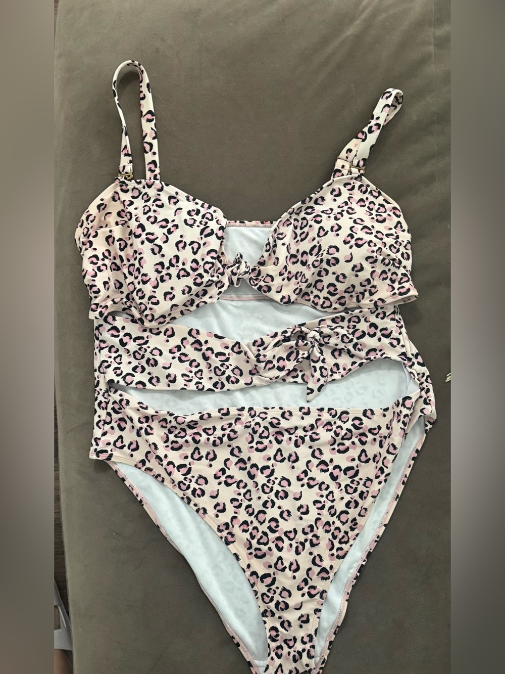 Pink Leopard Print One-Piece Swimsuit with Cutouts